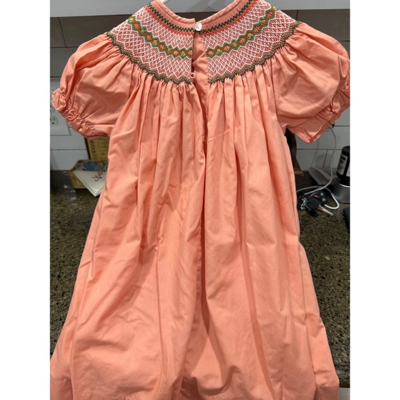 Sweet Angela by Rosalina Girls Peach Smocked Bishop Dress Size 5Y Floral Bullion - Picture 4 of 6